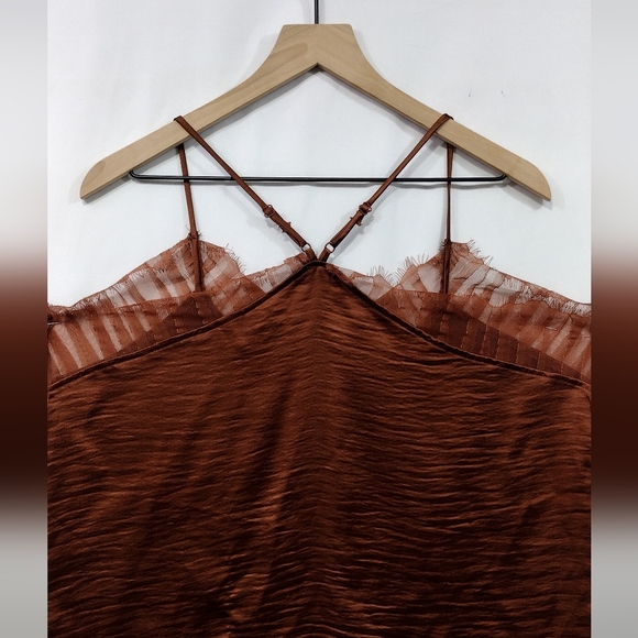 NWT Frye Eli Lace-Trim Racerback Tank Womens XL Brown Out Romantic Feminine - Picture 8 of 11
